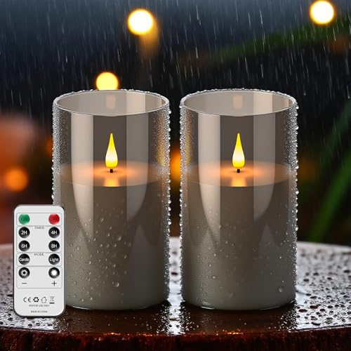 Broyal 2 Piezas Velas Impermeables Exterior,17.5x10 cm Vela Sin llama con Mando a Distancia y Temporizador,Velas Pilas Velas Led Grandes para Festivales,Exteriores y Decoración del Hogar