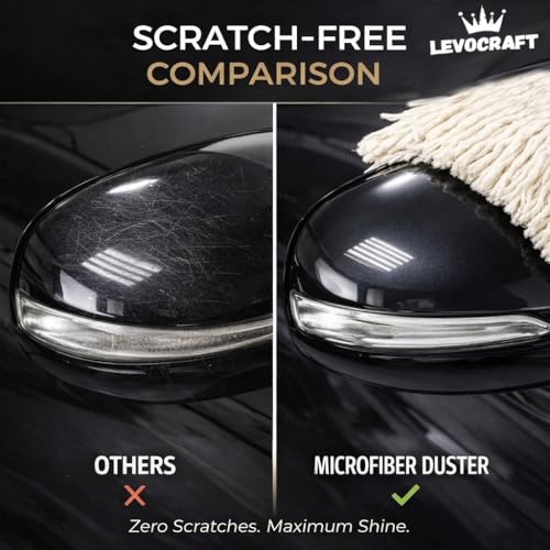 Image of Car Duster Microfiber for Exterior Cleaning - Premium Wax Coated Car Cleaning Duster Brush with Non Slip Handle, Scratch Free Car Dust Cleaner for Cars SUV Bike (with Storage Bag)