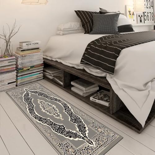 Alfombra de cocina antideslizante gris con diseño vintage lavable 3