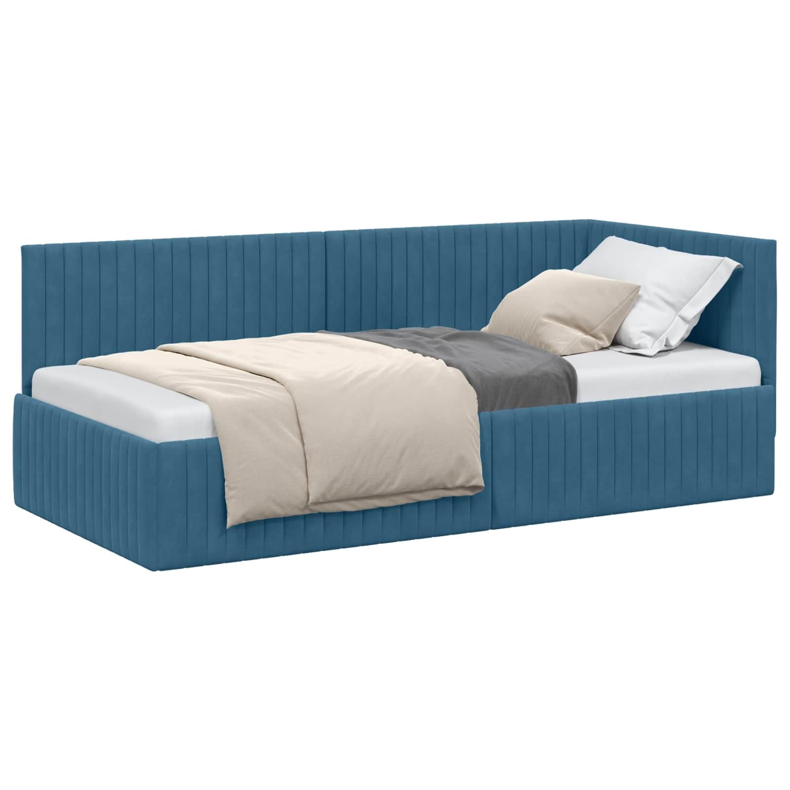vidaXL Eckbettgestell mit Kopfteil Blau 90 cm x 190 cm Samt, Modernes Schlafzimmer mit vielseitigem Bett und Sofa, platzsparendem rechteckigen Tagesbett-Rahmen