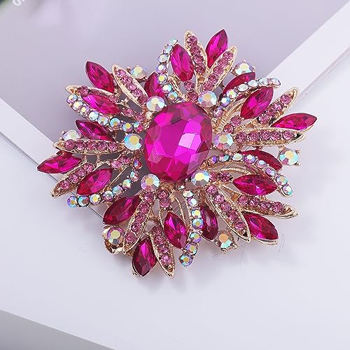 Image of SELOVO 3.5 inch Huge Big Large Brooch Pendant Scarf Hats Decoration Blue Flower Pin Gold Tone