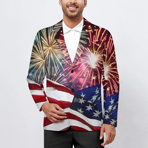 Fireworks American Flag Men's Classic Fit Suit Two Button Blazer Business Coat Tuxedo for Wedding Dinner2