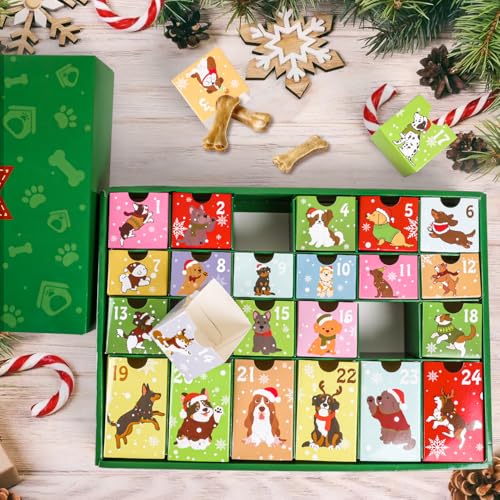 iZoeL Hunde Adventskalender 2024, Adventskalender für Hundeliebhaber, Leerer Adventskalender zum Selbstbefüllen, Weihnachtskalender für Haustiere, zum Befüllen von Snacks und Spiezeug,kleine Geschenk