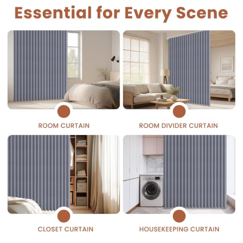 Image of AJAZZ Blackout Accordion Door Curtain 1 Panel 98 inchx78 inch Dark Blue - Magnetic Folding Room Divider, No-Drill Sliding Patio Closet