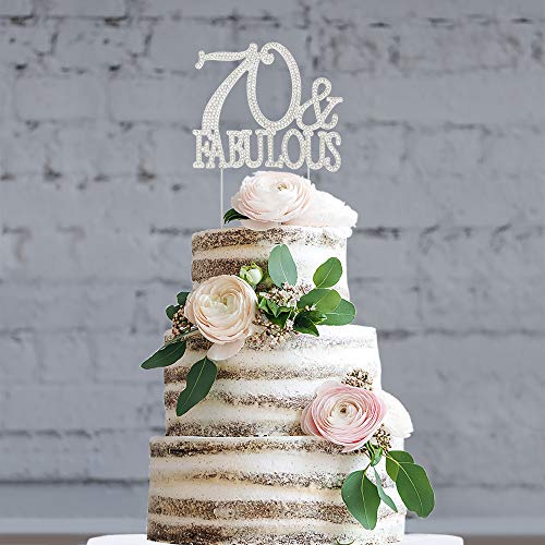 70 Cake Topper - Premium Silver Metal - 70 And Fabulous - 70Th Birthday Party Sparkly Rhinestone Decoration Makes A Great Centerpiece - Now Protected In A Box #TOP2