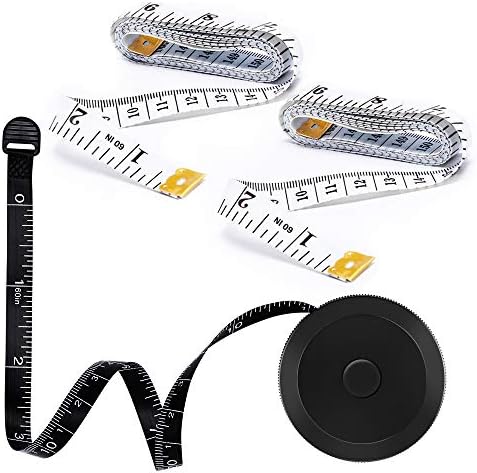 3 Pack Tape Measure Measuring Tape for Body Fabric Sewing Tailor Cloth Knitting Craft Measurements, Retractable Black Tape Measure and White Soft Tape Measure Set Dual Sided 60 Inches