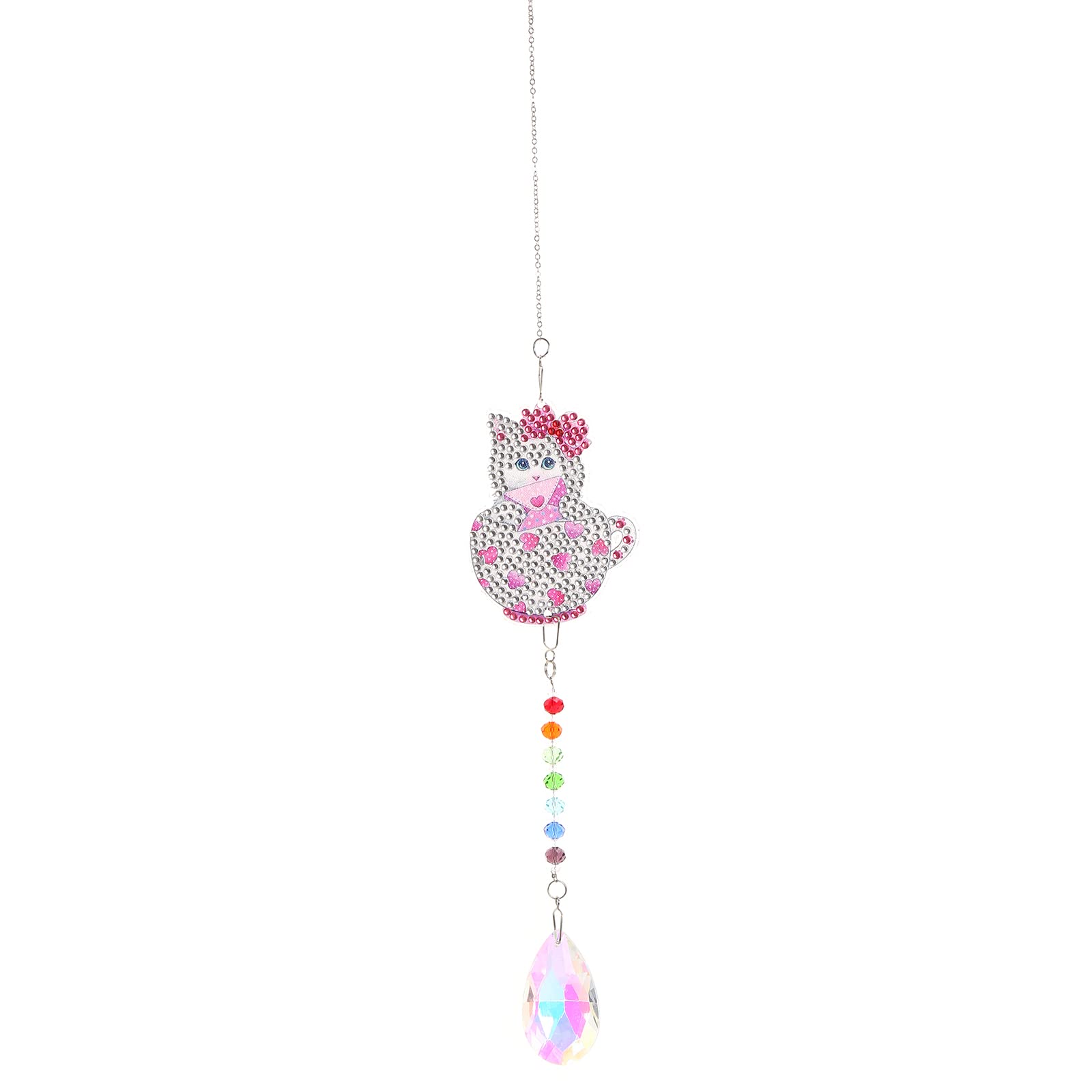 5D Diamond Painting Wind Chime Suncatcher Kits DIY Window Hangings Sun Catchers Diamond Art Crystal Hanging Decoration for Home, Garden, Bedroom, Indoor and Outdoor (Pink Cat)
