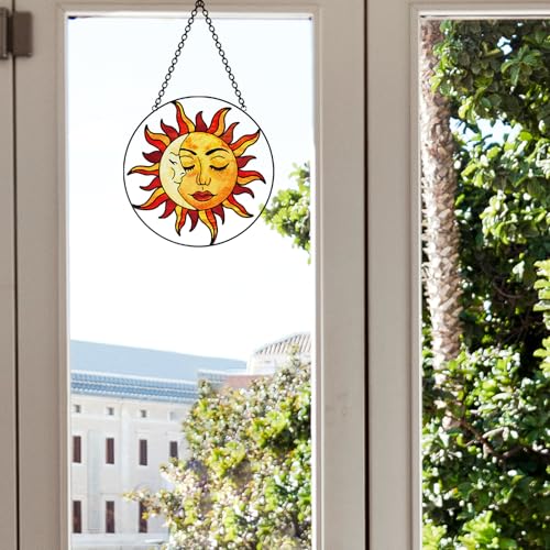 PLIGREAT Sun and Moon Suncatcher Stained Glass Suncatchers Boho Sun Catcher Window Hanging Decoration with Metal Chain Glass Panel Decor for Living Room Garden Christmas Decor Thanksgiving Gifts - Image 4