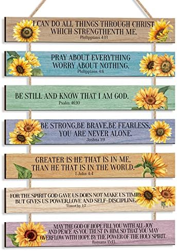 HLNIUC Bible Verse Wood Sign,Sunflower Christian Wall Art,Bible Verse Wooden Plaques(1.5″x12″),Farmhouse Bible Sign,Inspirational Plaque Sign for Home,Farmhouse,Kitchen,Office Decor(Colorful)