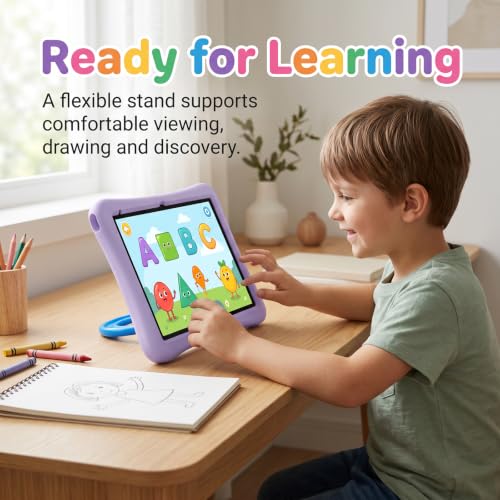 Image of ZZB 10 Inch Android 15 Tablet for Kids with Case, 8GB (3+5 Extended) RAM + 32GB Storage (Supports 1TB Micro SD), 6000mAh Long Battery, Dual Cameras, Android Tablets Tablets for Kids Purple