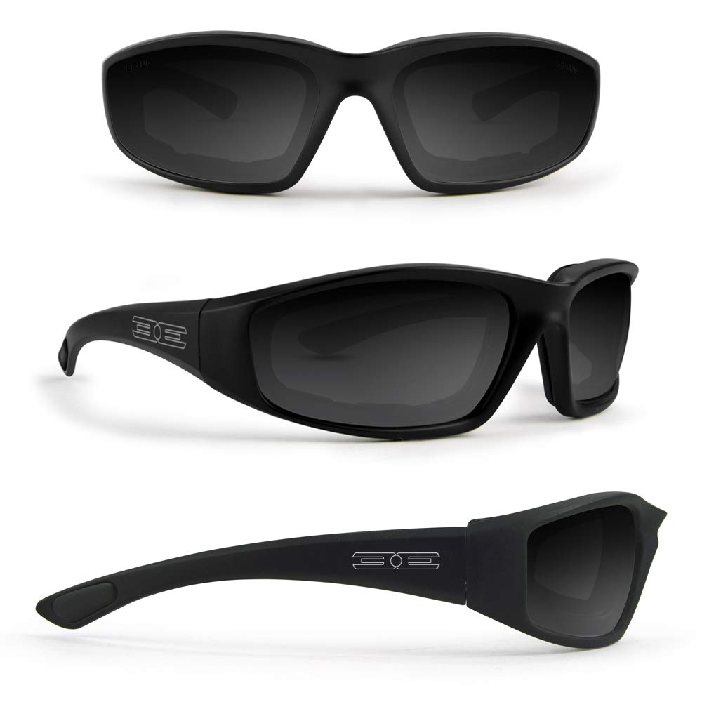 Epoch Eyewear Motocyklowe wyściełane fotochromowe okulary przeciwsłoneczne, czarna ramka z przezroczystymi do bardzo ciemnymi soczewkami, przezroczyste do bardzo ciemnego dymu, dla dorosłych
