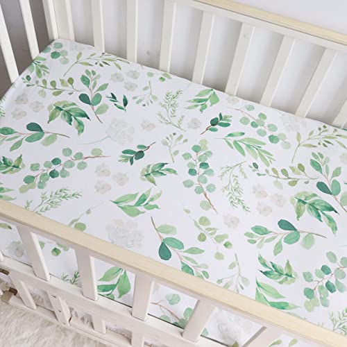 Crib Sheet Set Jersey Cotton, Fitted Cotton Baby & Toddler Universal Crib Sheets, Green Leaves #TOP5