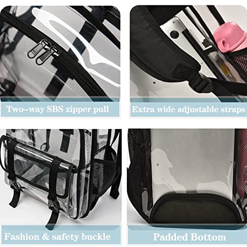 Clear Backpack, 15 inch Heavy Duty See Through Backpack for Boys and Girls Clear Book Bag with Multi-pockets4