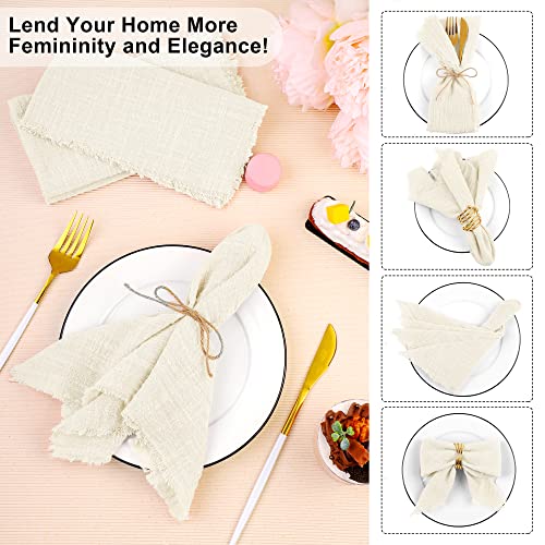 Turstin 12 Pieces Cotton Linen Cloth Napkin Handmade Cloth Napkin With Fringe 17 X 17 Inch Soft Cloth Dinner Wedding Napkin Square Rustic Fringe Napkin For Dinners, Parties, Weddings, Ivory #TOP3