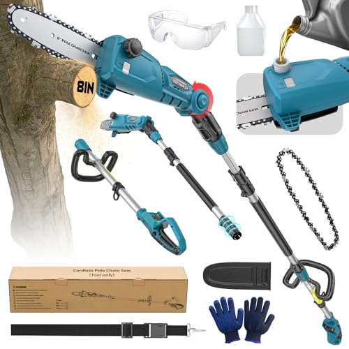 LIVOWALNY Akku Hochentaster kompatibel mit Makita 18V Akku 8 Zoll Kettensäge mit Teleskopstange 2 12 7 m 26 ft/s automatischer Ölung werkzeuglose Kettenspannung 045 Schneidkopf (ohne Akku)