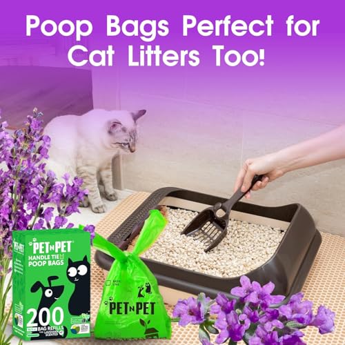 Image of Pet N Pet 200 Counts Lavender Scented Dog Poop Bags with Tie Handles, 41% Plant Based & 59% PE Poop Bags for Dogs, Extra-Thick Doggie Poo Bag, Pet Waste Bag