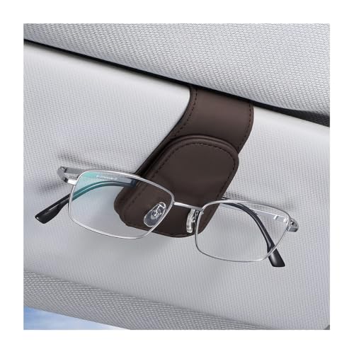 Image of AICEL Sunglasses Holders for Car Sun Visor, Leather Magnetic Clip, Brown