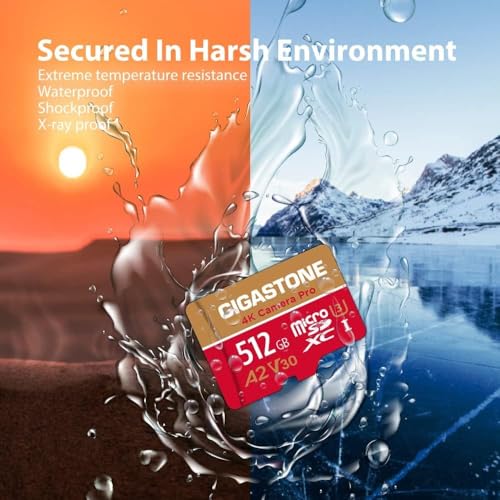 Image of [5-Yrs Free Data Recovery] Gigastone 512GB Micro SD Card, 4K Camera Pro, A2 V30 UHS-I U3 C10, Up to 150 /120MB /s, for Smartphone, GoPro, Action Cam, 4K UHD Video, with Adapter & USB-C Card Reader