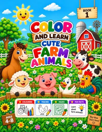 Farm Animals Coloring & Activity Book for Kids Ages 4–8: Featuring Easy Coloring Pages, Tracing, Hidden Objects, Matching Games, and Fun Learning Activities image 2