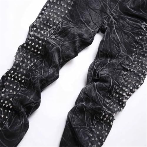 Men's Retro Punk High Street Washed Slimming and Outdated Willow Nail Jeans3