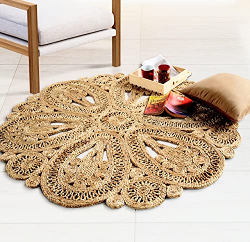 GRUHUM Handwoven Jute Area Rug-6 feet Round- Natural Fiber Boho S...