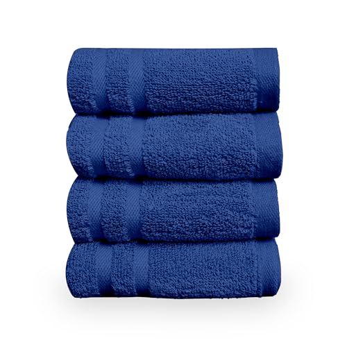 Image of Divine Casa Cotton 550 GSM Hand Towels Pack of 4 Blue, 60 x 40 cm Ultra Soft & Highly Absorbent Thick Bathroom Towels