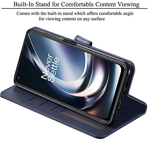 Image of TheGiftKart Flip Back Cover Case for OnePlus Nord CE 2 LITE 5G | Dual-Color Leather Finish | Inbuilt Stand & Pockets | Wallet Style Flip Back Case Cover for OnePlus Nord CE 2 Lite 5G (Blue & Brown)