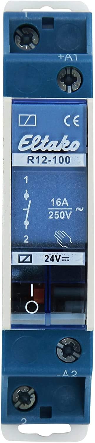 Eltako24V DC 16A 1N/O Relay, Manual Operation, DIN Rail Mount
