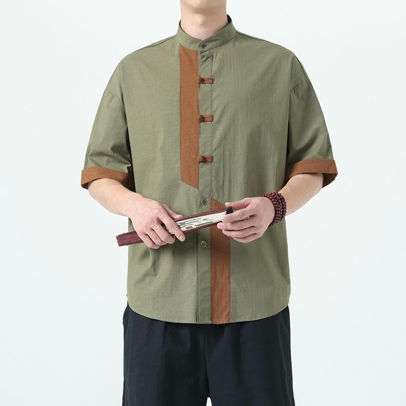 Chemise décontractée rétro style chinois coupe ample manches courtes