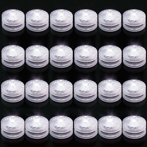 idyl light 24 pcs Mini Lumières LED Submersible, Blanc Bougies à LED Éclairage IP68 Étanche Lamps pour Piscine Étang Aquarium Vase Party Festival...
