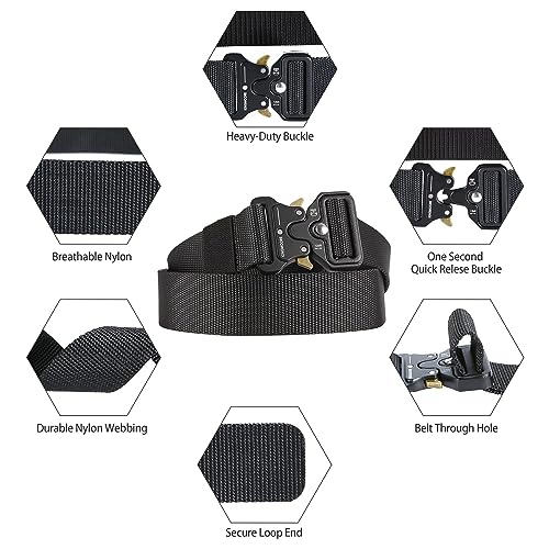 KingMoore Men's Tactical Belt Heavy Duty Webbing Belt Adjustable Military Style Nylon Belts (Waist:42"-46", Black2) - Thumbnail 3