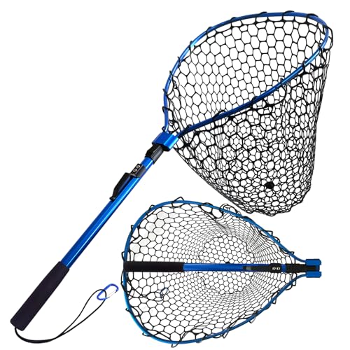 SEASPRO Foldable Fishing Nets (37.4in) Lightweight Rubber Fish Net Durable with Non-Slip Grip - Freshwater and Saltwater (Blue) Fishpond Large Fish Net