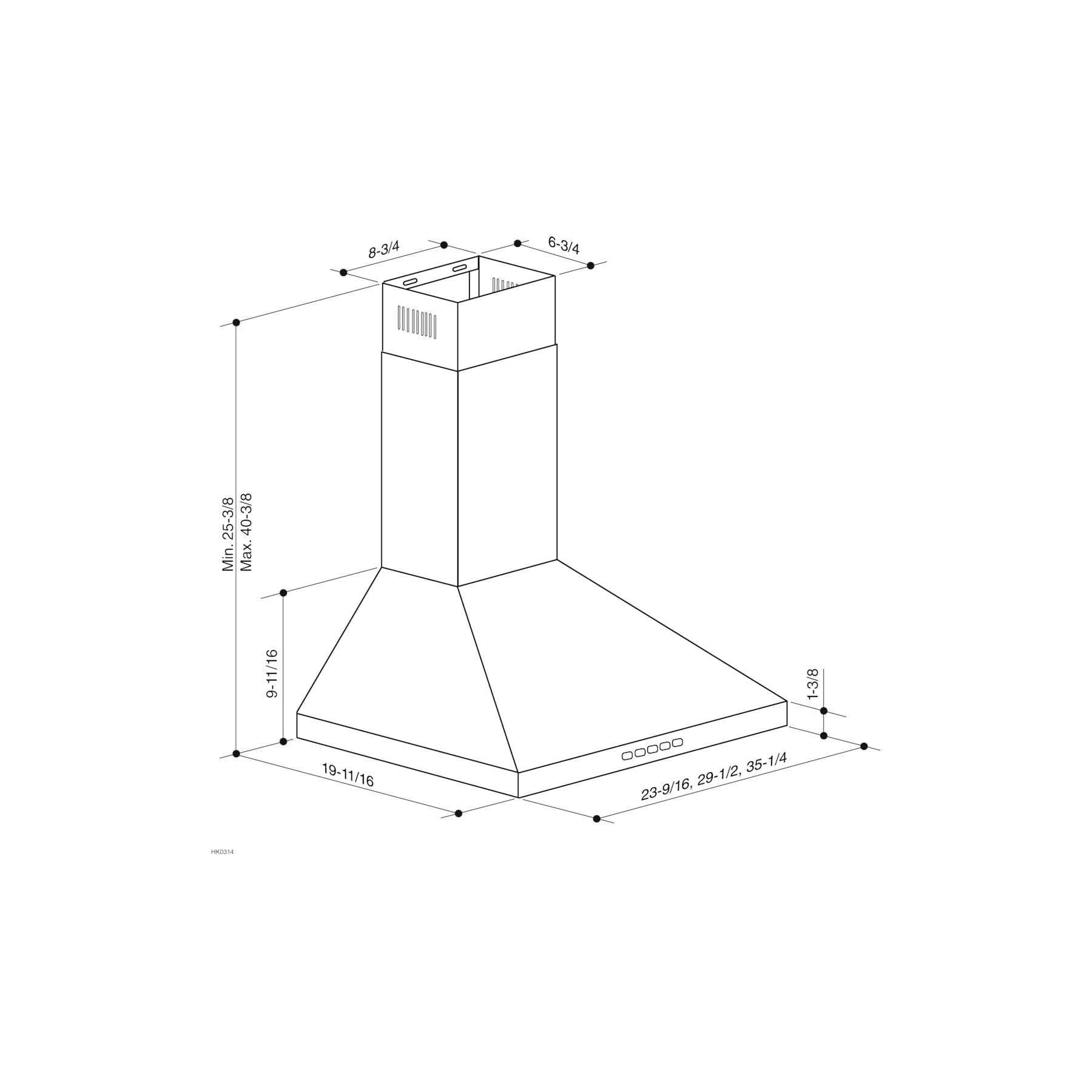 Campana extractora piramidal de 24 pulgadas con iluminación LED, campana convertible de pared para cocina, 450 CFM máximo, acero inoxidable 8