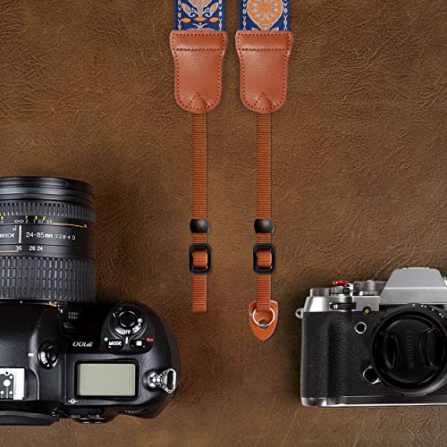 Image of Padwa Lifestyle Camera Strap - 2 inch Cowhide Leather Head Cotton Camera Straps for Photographers,Adjustable Neck Shoulder & Crossbody Embroidered Cotton Padded Strap for ALL DSLR /SLR Cameras