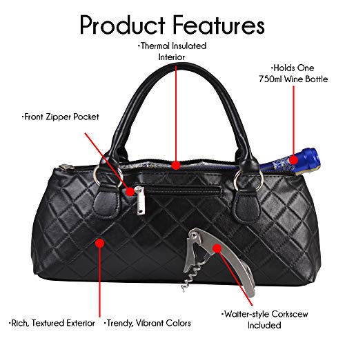 Primeware Wine Clutch Bag (Thermal Insulated) Trendy Women’s Carry Tote | Holds Red & White 750mL Bottles | Trendy Fashion | Incl. Portable Waiter-Style Corkscrew