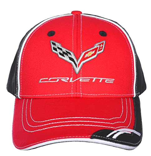 Image of JH DESIGN GROUP Men's Chevy Corvette C7 Logo Cap Adjustable Red & Black Hat