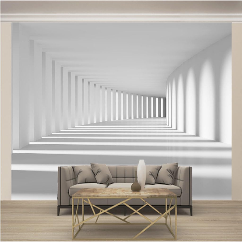 Papier peint intissé photo 3D mural blanc 400x280 cm pour grand salon moderne