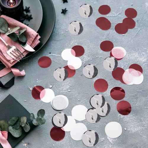 Image of Maroon Graduation Confetti /Maroon Graduation Decorations /Burgundy Silver Table Decorations /Burgundy Silver Confetti /Engagement /Birthday Decorations Wedding (Pack of 2)
