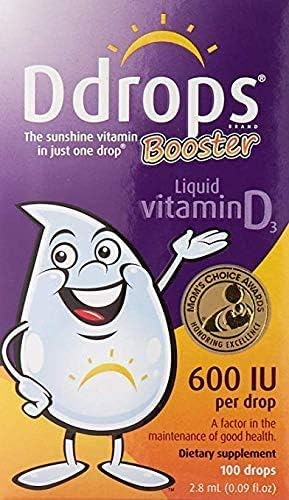 Ddrops, Booster, vitamina D3 líquida, 600 UI, paquete de 2 (0.09 fl oz (0.1 fl oz)) Ddrops Booster es una vitamina D líquida