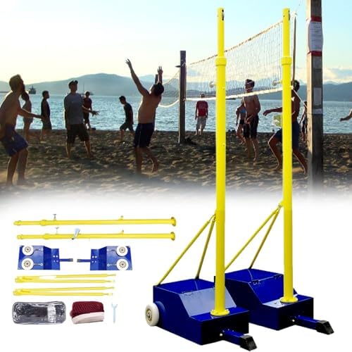 Adjustable Volleyball Poles with Net - Indoor/Outdoor Heavy Duty, 4 Heights (5ft-6.8ft), Portable with Wheels, Perfect for Adults & Kids, Stadium Use