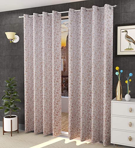 Home UTSAV 2 Piece Premium Room Floral Darkening Suede Velvet Fabric Semi Sheer Grommet Curtains for Window 6 Feet, Gold