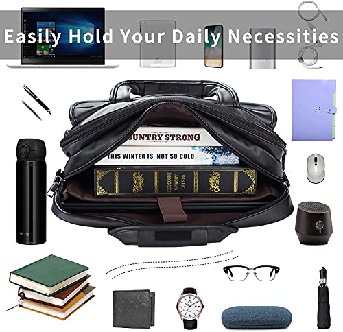 seyfocnia Men's Business Travel Briefcase Leather Handmade Messenger Bags Laptop Bag2