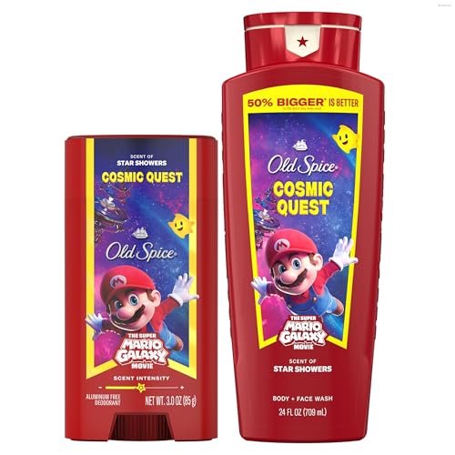 Image of Old Spice X Super Mario, Cosmic Quest with Star Showers Scent, Aluminum Free Deodorant + Body & Face Wash Bundle for Men, Smell Super with 24 /7 Lasting Freshness & 24 /7 Shower Clean (Pack of 2)