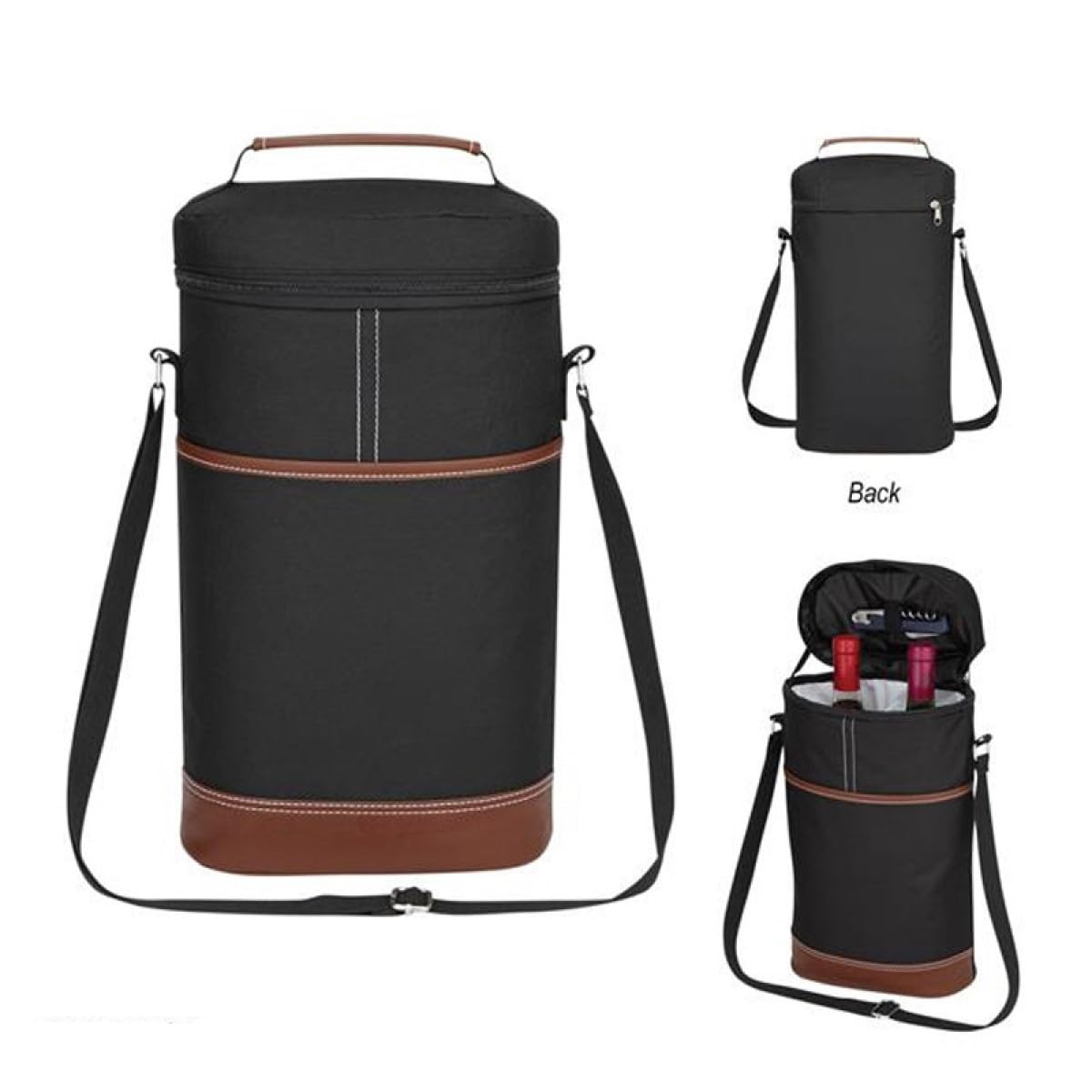 Bolsa Térmica para Vino, Bolsa de transporte de vino, bolsa de vino acolchada portátil, aislada y a prueba de fugas, para 2 botellas con correa para el hombro para viaje, picnic, fiesta, cata de vinos