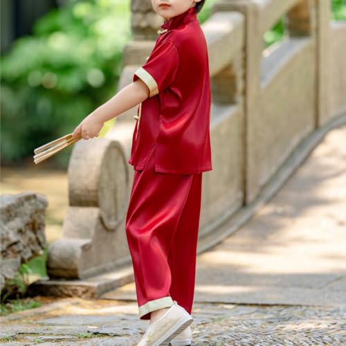 Image of Kids Boys Traditional Chinese Kung Fu Outfit Embroidery Dragon Tang Uniform Martial Arts Suits