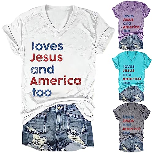Loves Jesus and America Too Shirt She's A Good Girl Loves Jesus and America Too 4th of July for Patriotic Vneck