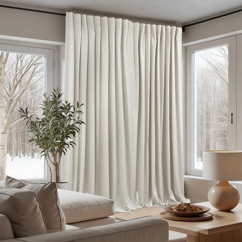 Image of KOUFALL 70x90 Inches Long Cream Beige Back Tab Linen Blackout Curtains for Living Room