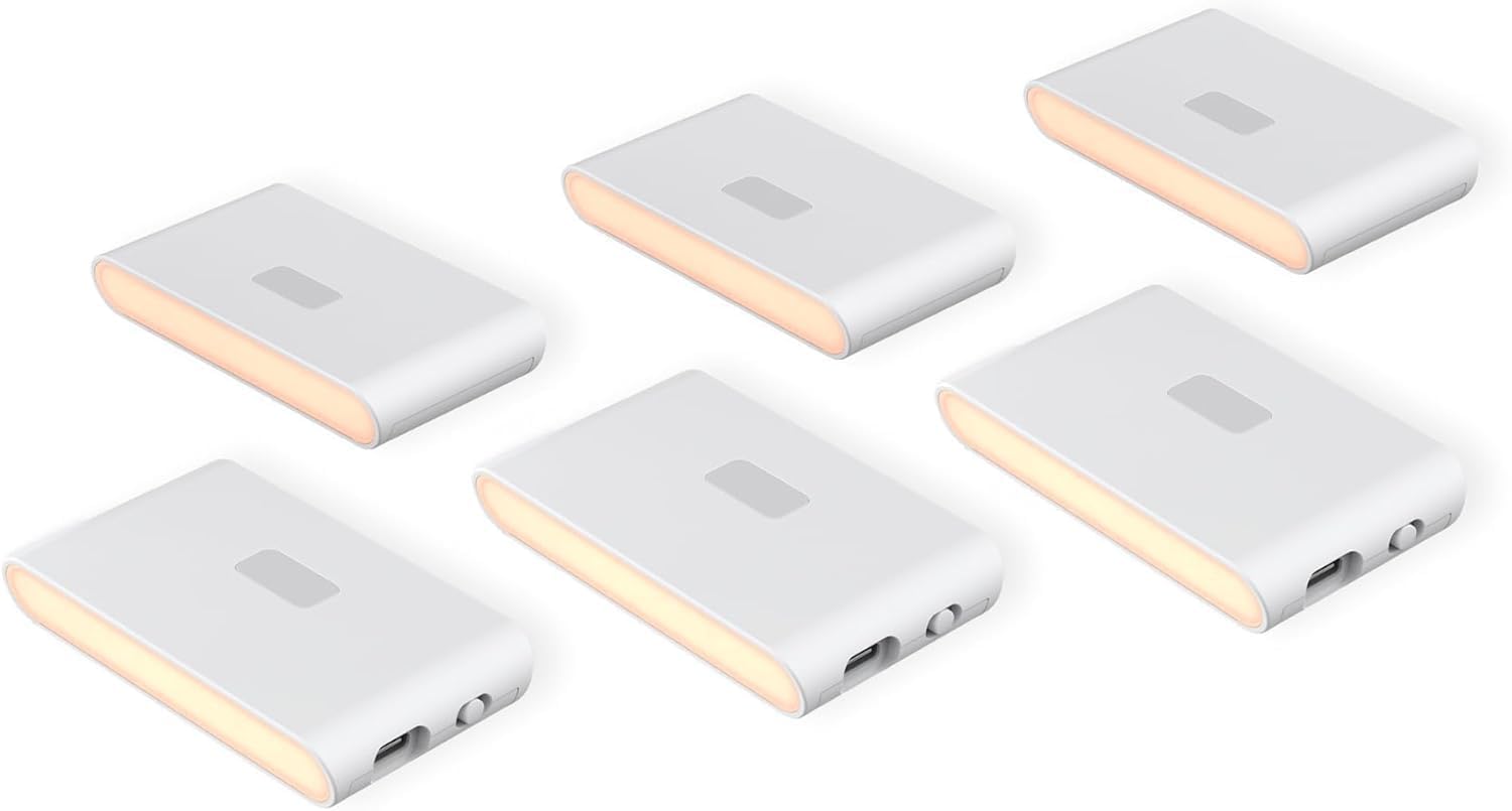 Wyze Lifestyle - Rechargeable Night Lights with Motion Sensors and Dusk to Dusk - Warm White Soft Light for Bathroom, Hallway, Linkable, Magnetic Mount, 6 Pack