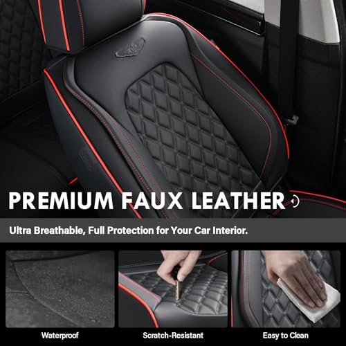 Image of Coverado Front Seat Covers, Wear-Resistant Stain-Proof Cushions, Universal Fit for Most Vehicles, Waterproof Car Seat Protectors, Automotive Seat Covers-Red & Black Line Design