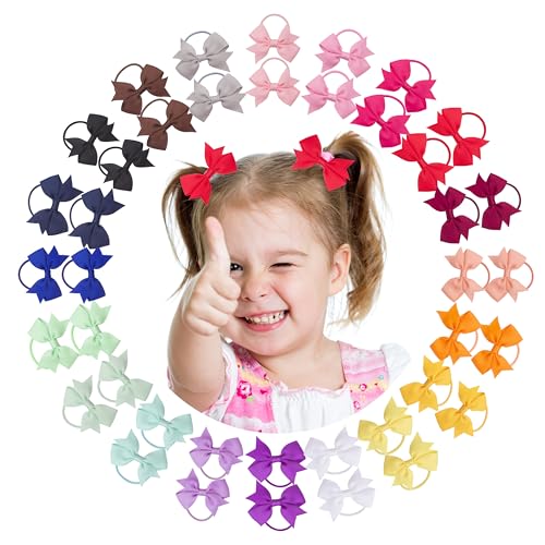 Image of VINOBOW 20Pairs 2" Tiny Bows Pigtail Elastic Hair Ties For Girls Babies Infants Toddlers